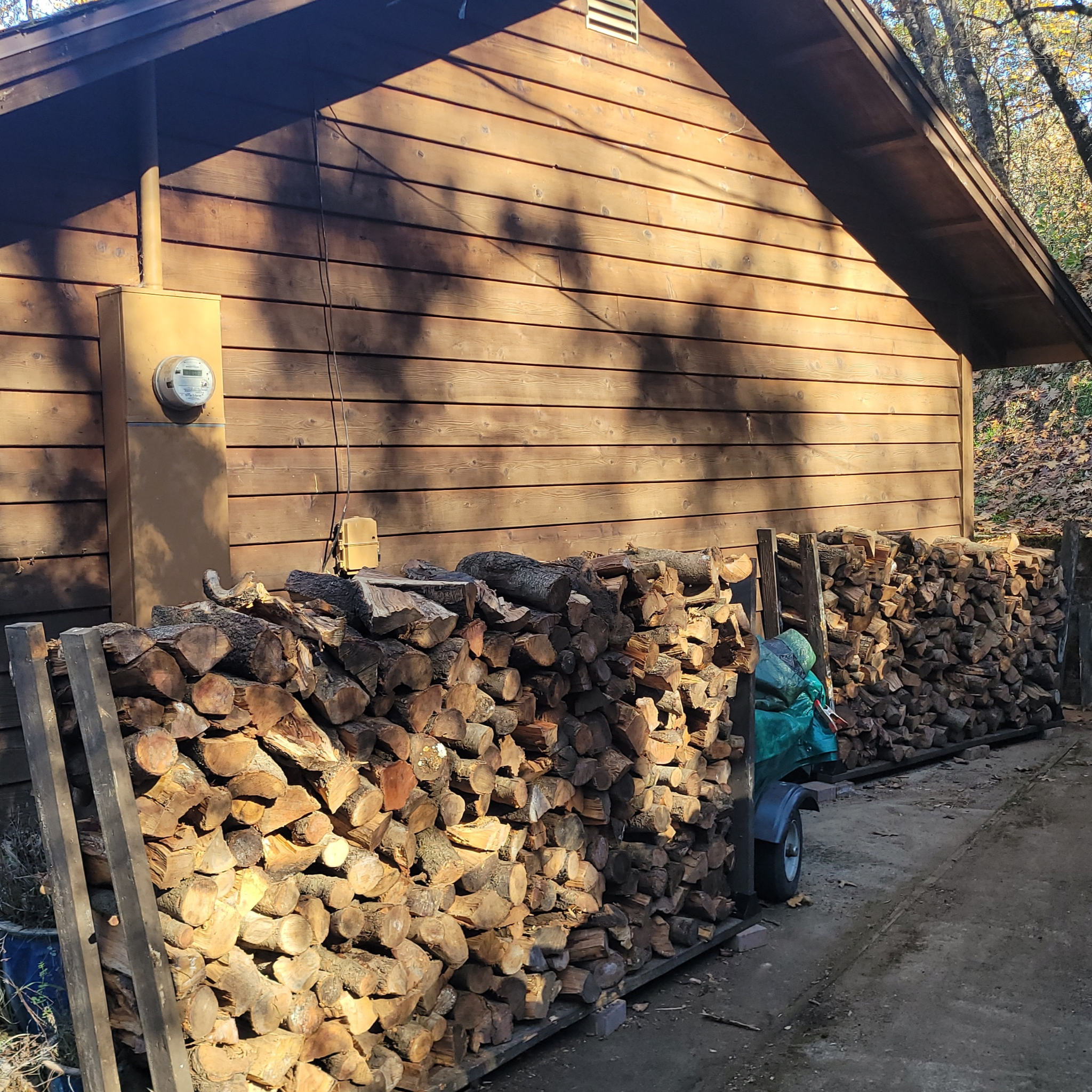 stacked 3/4 cord of almond firewood delivered to Twain Harte CA.