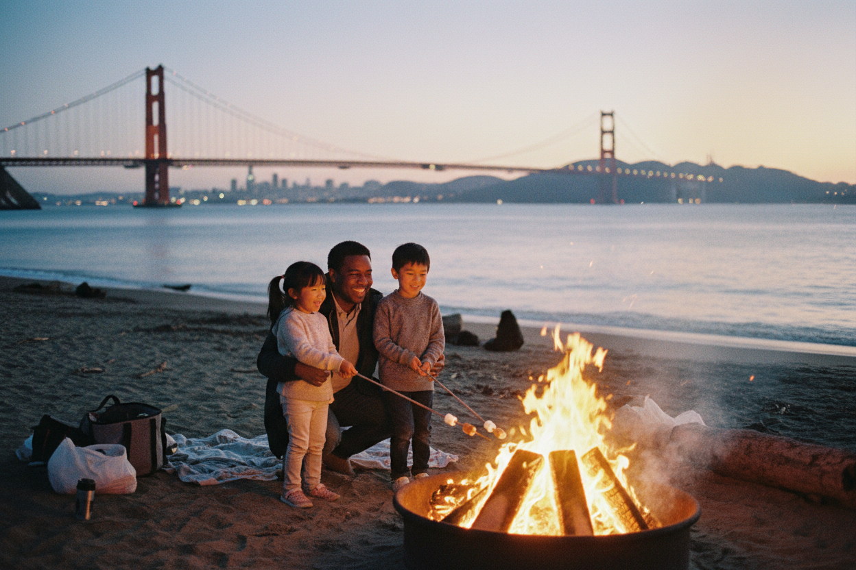 SF Bay family campfire Golden Gate